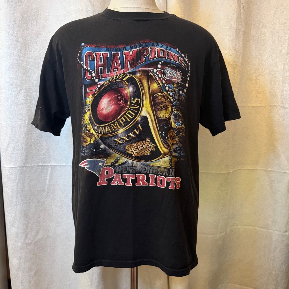 VTG New England Patriots Super Bowl XXXVI Champions T-Shirt Black CSA Large 2002